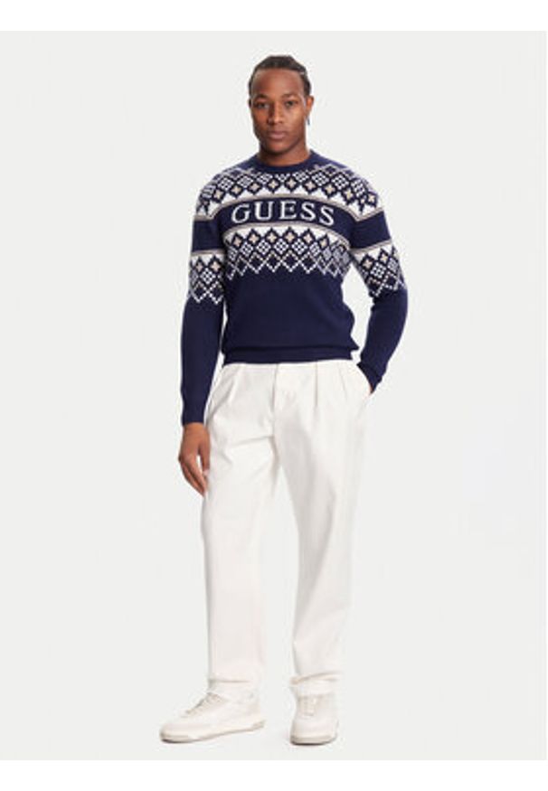 Guess Sweter M5BR61 Z4142 Granatowy Regular Fit. Kolor: niebieski. Materiał: syntetyk