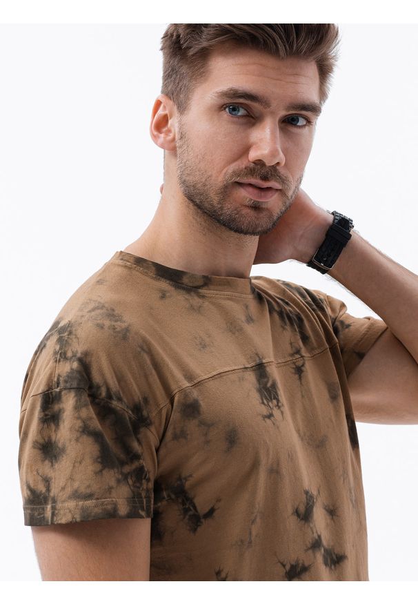 Ombre Clothing - T-shirt męski bawełniany S1372 - brązowy - XXL. Kolor: brązowy. Materiał: bawełna. Sezon: lato