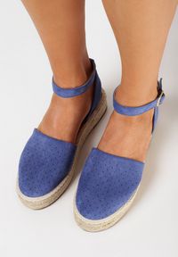 Born2be - Niebieskie Espadryle na Płaskiej Plecionej Podeszwie z Paskiem Wokół Kostki Riolla. Zapięcie: pasek. Kolor: niebieski. Styl: boho