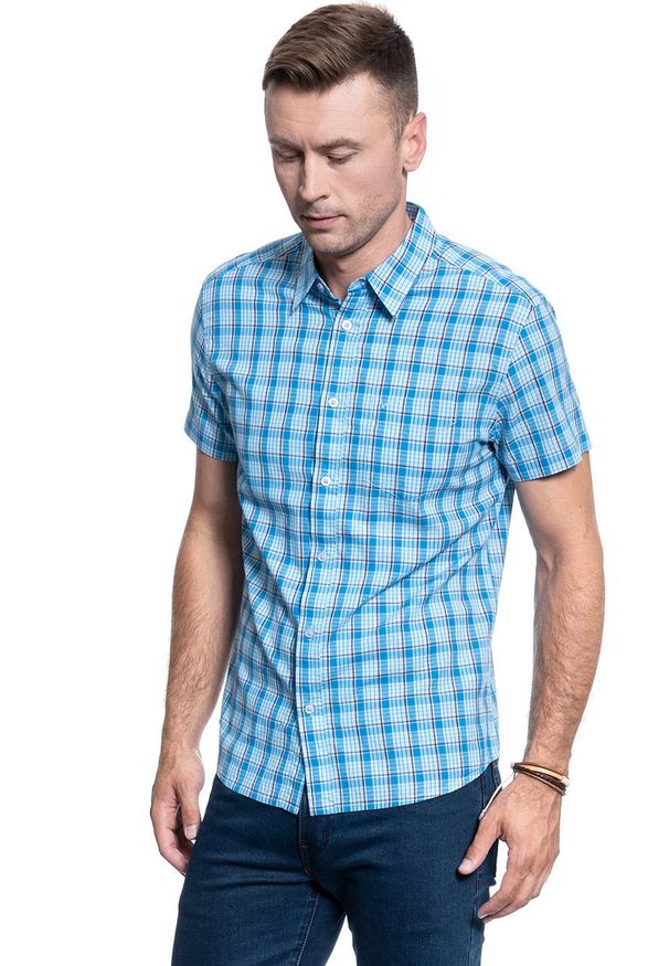 Wrangler - MĘSKA KOSZULA MATERIAŁOWA WRANGLER SS 1 PKT SHIRT CERULEAN BLUE W5J11OXVT. Materiał: materiał