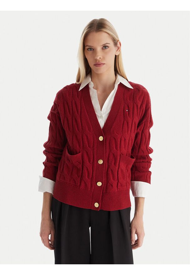 TOMMY HILFIGER - Tommy Hilfiger Kardigan WW0WW43089 Czerwony Regular Fit. Kolor: czerwony. Materiał: wełna