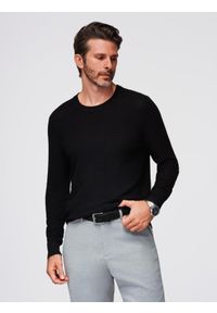 Ombre Clothing - Strukturalny męski sweter z okrągłym dekoltem – czarny V3 - Rozmiar: XL. Okazja: na co dzień. Kolor: czarny. Materiał: elastan, nylon, wiskoza, dzianina, jeans. Wzór: ze splotem. Styl: casual