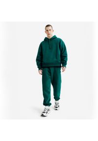 Decathlon - Bluza Oversized męska zielona. Typ kołnierza: kaptur. Kolor: zielony. Materiał: poliester, materiał, bawełna, tkanina, prążkowany, elastan