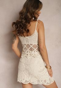 Renee - Beżowy Szydełkowy Top Bawełniany w Stylu Boho Ankeria. Okazja: na co dzień. Kolor: beżowy. Materiał: bawełna. Wzór: aplikacja. Sezon: lato. Styl: boho #3