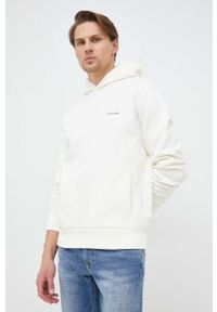 Calvin Klein bluza męska kolor beżowy z kapturem gładka. Typ kołnierza: kaptur. Kolor: beżowy. Materiał: dzianina. Wzór: gładki