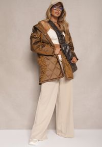 Renee - Brązowa Kurtka Dianoreia. Kolekcja: plus size. Kolor: brązowy. Materiał: materiał. Wzór: aplikacja #5