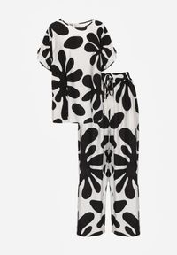 Born2be - Czarny Komplet z Wiskozy Bluzka z Falbankami i Szerokie Spodnie w Liście Thalla. Kolor: czarny. Materiał: wiskoza #7