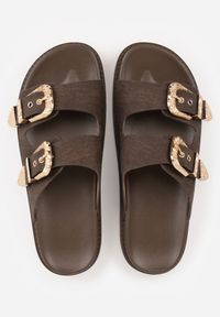 Born2be - Brązowe Płaskie Klapki z Regulowanymi Ozdobnymi Sprzączkami Lamicia. Kolor: brązowy. Materiał: jeans, len. Wzór: aplikacja. Styl: klasyczny #8