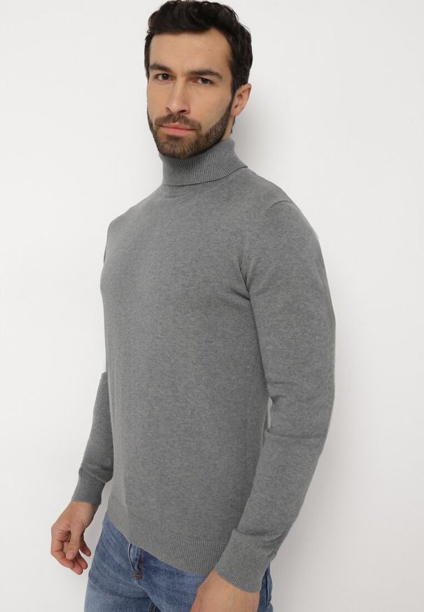 Born2be - Szary Bawełniany Sweter z Golfem Jarelia. Typ kołnierza: golf. Kolor: szary. Materiał: bawełna. Styl: klasyczny, elegancki