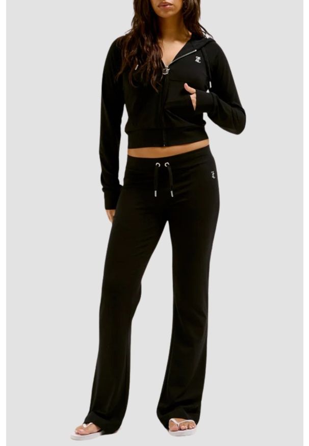 Juicy Couture - JUICY COUTURE Czarna bluza damska Single Jersey Ola Hoodie, Rozmiar L. Kolor: czarny. Materiał: jersey