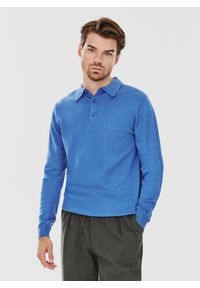Pako Lorente - PAKO LORENTE – Męski niebieski sweter z kołnierzykiem polo. Typ kołnierza: polo. Kolor: niebieski. Materiał: poliamid, akryl, wełna. Wzór: melanż. Sezon: zima, jesień