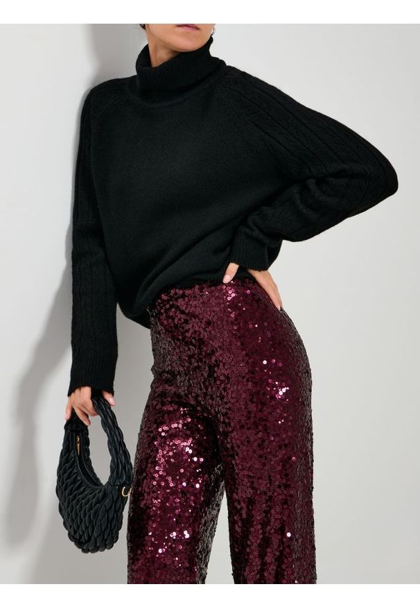 Sinsay - Golf z ozdobnymi rękawami - czarny. Typ kołnierza: golf. Kolor: czarny