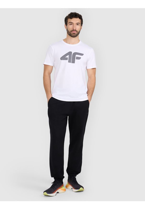 4f - 4F T-shirt regular z nadrukiem męski - biały 3XL. Okazja: na co dzień. Kolor: biały. Materiał: jersey, dzianina, bawełna. Długość rękawa: krótki rękaw. Długość: krótkie. Wzór: nadruk. Styl: casual, sportowy, klasyczny