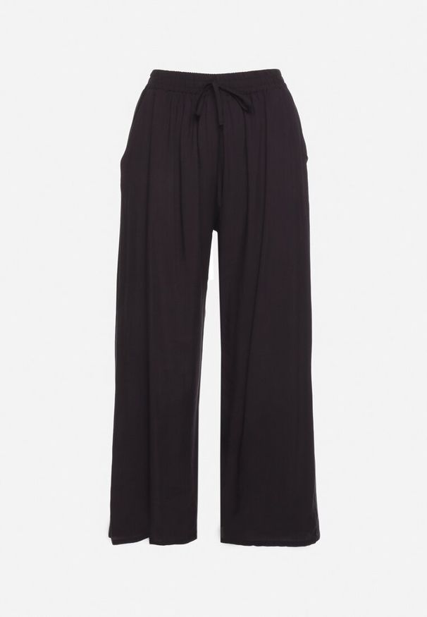 Born2be - Czarne Bawełniane Spodnie z Szerokimi Nogawkami Palazzo z Gumką w Pasie Nesira. Okazja: na co dzień. Kolor: czarny. Materiał: bawełna. Styl: casual, elegancki