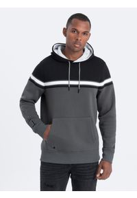 Ombre Clothing - Bluza męska z kapturem trzykolorowa - szara V2 - Rozmiar: L. Typ kołnierza: kaptur. Kolor: szary. Materiał: poliester, bawełna #4