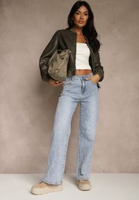 Renee - Niebieskie Jeansy z Bawełny o Szerokim Kroju High Waist Ozdobione Przetarciami Feless. Stan: podwyższony. Kolor: niebieski. Wzór: aplikacja. Sezon: lato #1