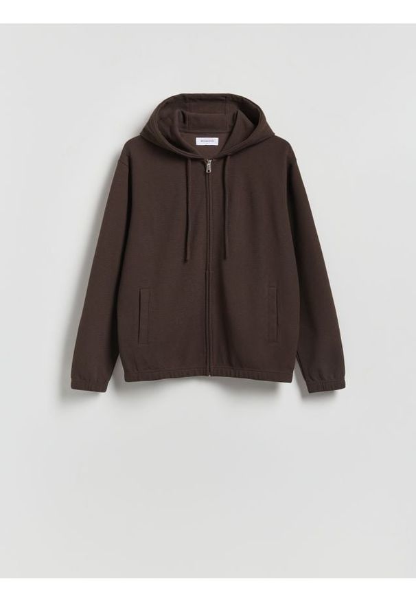 Reserved - Rozpinana bluza z kapturem - brązowy. Kolor: brązowy. Materiał: dzianina, bawełna