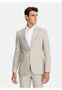 Pako Lorente - PAKO LORENTE - Beżowy garnitur męski w prążek. Kolor: beżowy. Materiał: wełna. Wzór: prążki #6
