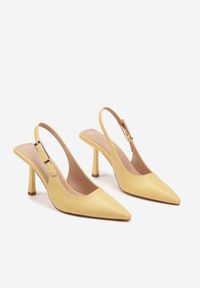 Renee - Żółte Szpilki Typu Slingback Elanista. Okazja: na spotkanie biznesowe, na co dzień. Kolor: żółty. Materiał: jeans. Obcas: na szpilce. Styl: klasyczny, casual, biznesowy. Wysokość obcasa: średni #6