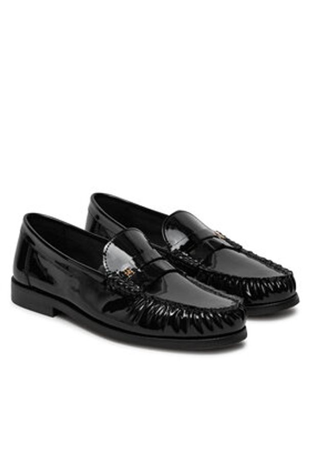 TOMMY HILFIGER - Tommy Hilfiger Loafersy Loafer Mit Label-Detail FW0FW08565 Czarny. Kolor: czarny. Materiał: lakier, skóra