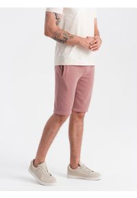 Ombre Clothing - Męskie szorty dresowe przed kolano BASIC – ciemnoróżowe V4 - Rozmiar: M. Okazja: na co dzień. Kolor: różowy. Materiał: dresówka. Styl: sportowy, casual #4