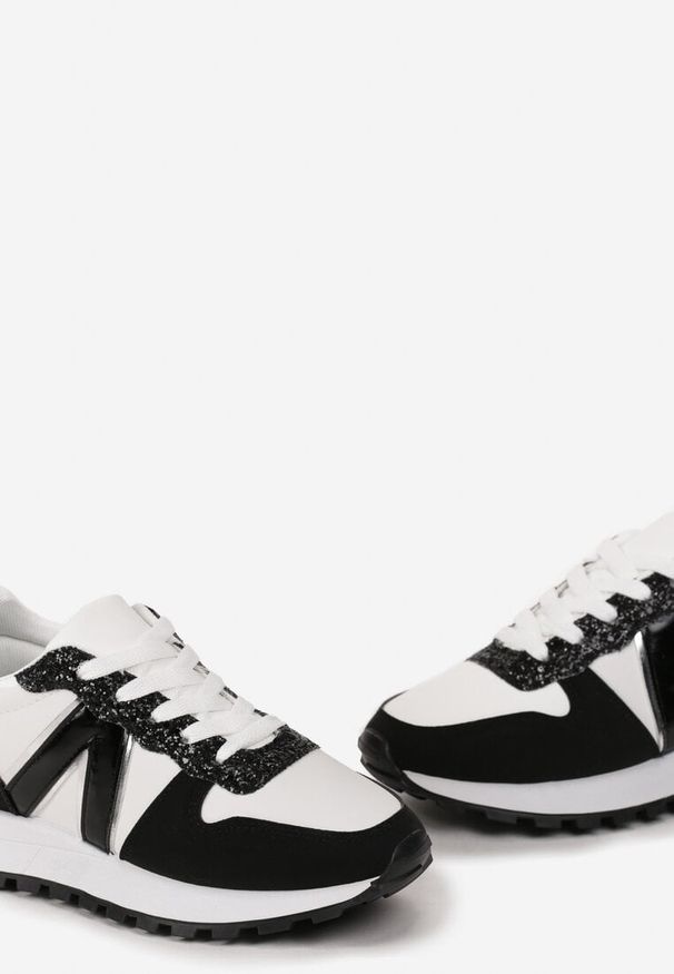 Born2be - Czarne Sneakersy na Grubej Podeszwie z Brokatem Sorbetta. Okazja: na co dzień. Kolor: czarny