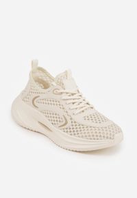 Born2be - Beżowe Siateczkowe Buty Sportowe Sneakersy z Geometrycznymi Wstawkami Launret. Okazja: na co dzień, do pracy. Kolor: beżowy. Materiał: jeans. Wzór: geometria. Sport: fitness #5