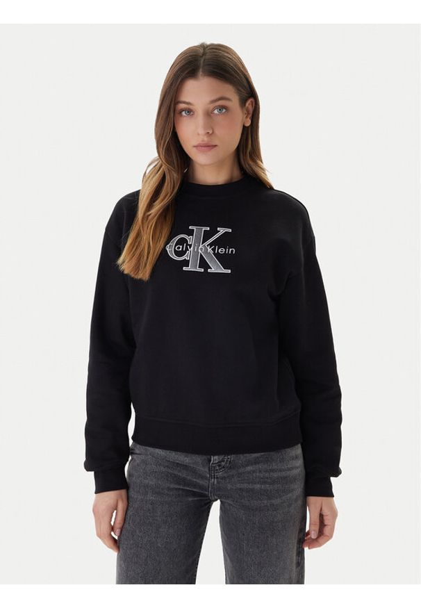 Calvin Klein Jeans Bluza Foil Monologo LV047E825G Czarny Regular Fit. Kolor: czarny. Materiał: bawełna