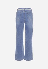 Born2be - Jasnoniebieskie Jeansy Dzwony z Odpinanym Paseczkiem Ozdobionym Perełkami Avnicca. Okazja: na co dzień. Kolor: niebieski. Wzór: aplikacja. Styl: elegancki, casual