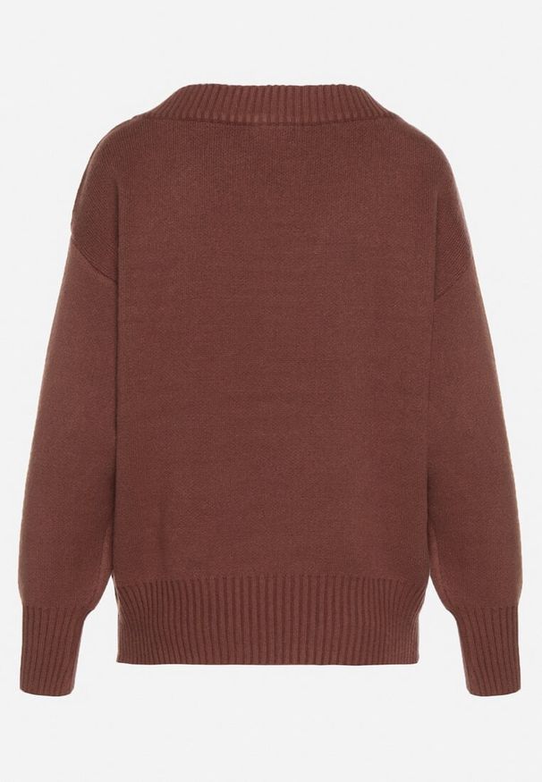 Born2be - Brązowy Sweter z Kaszmirem z Dekoltem w Serek Plenae. Okazja: na co dzień. Typ kołnierza: dekolt w serek. Kolor: brązowy. Materiał: kaszmir. Styl: klasyczny, casual, elegancki