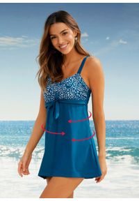 Sukienka kąpielowa shape Level 1 bonprix niebieskozielony - biały z nadrukiem. Kolor: niebieski. Wzór: nadruk #6