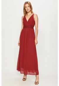 Vero Moda - Sukienka. Kolor: czerwony. Materiał: koronka. Typ sukienki: rozkloszowane #1