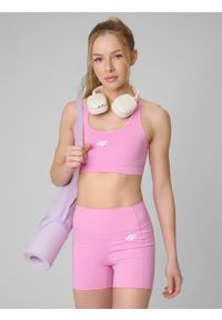 4f - 4F Biustonosz treningowy z niskim wsparciem damski - różowy M. Kolor: różowy. Materiał: skóra, guma. Sport: fitness #1