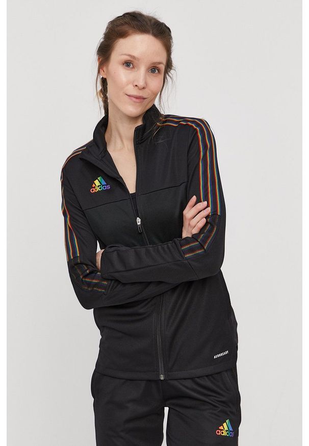 adidas Performance Bluza damska kolor czarny z aplikacją. Okazja: na co dzień. Kolor: czarny. Materiał: materiał. Wzór: aplikacja. Styl: casual