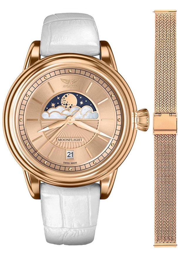 AVIATOR - Zegarek damski Aviator V.1.33.2.260.4WM-SET różowe złoto. Kolor: złoty, wielokolorowy, różowy