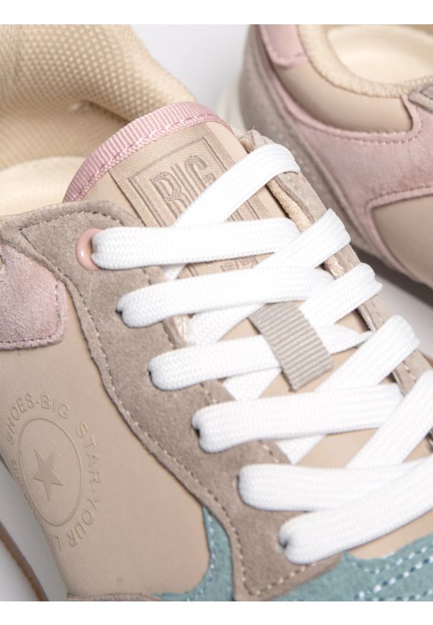 Big-Star - Sneakersy damskie z kolorowymi wstawkami beżowe RR274252 801. Okazja: na co dzień. Kolor: beżowy. Materiał: materiał. Wzór: kolorowy
