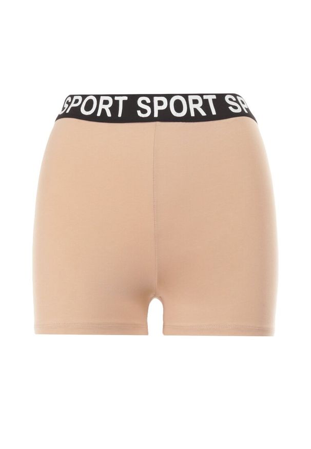 Born2be - Beżowy 2-Częściowy Komplet Dresowy Penthinna. Kolor: beżowy. Materiał: dresówka. Wzór: napisy, gładki. Sport: fitness