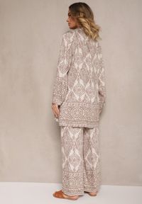 Renee - Ciemnobeżowy Komplet z Wiskozą o Kroju Oversize Koszula i Spodnie Nilarithia. Kolor: beżowy. Materiał: wiskoza