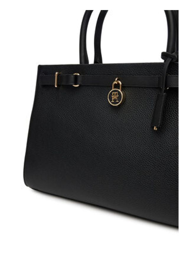 TOMMY HILFIGER - Tommy Hilfiger Torebka American Icon Tote Leather AW0AW17185 Czarny. Kolor: czarny. Materiał: skórzane