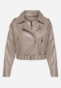 Born2be - Ciemnobeżowa Kurtka Ramoneska z Klamrami Sesariah. Okazja: na co dzień. Kolor: beżowy. Materiał: jeans. Długość rękawa: krótki rękaw. Długość: krótkie. Sezon: wiosna. Styl: casual, rockowy, elegancki #6