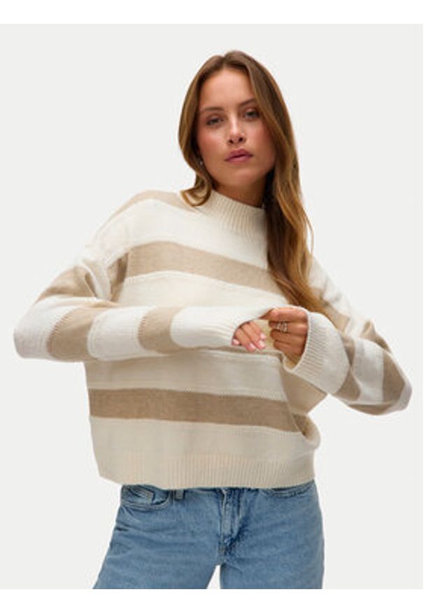 Vero Moda Sweter Inez 10331538 Beżowy Regular Fit. Kolor: beżowy. Materiał: syntetyk