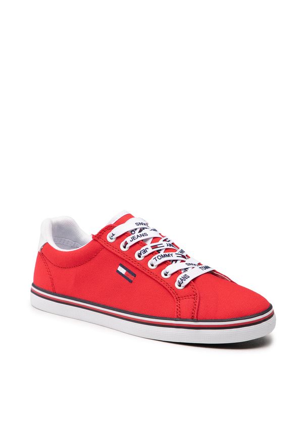 Tenisówki Tommy Jeans Essential Lace Up Sneaker EN0EN00786 Deep Crimson XNL. Kolor: czerwony. Materiał: materiał