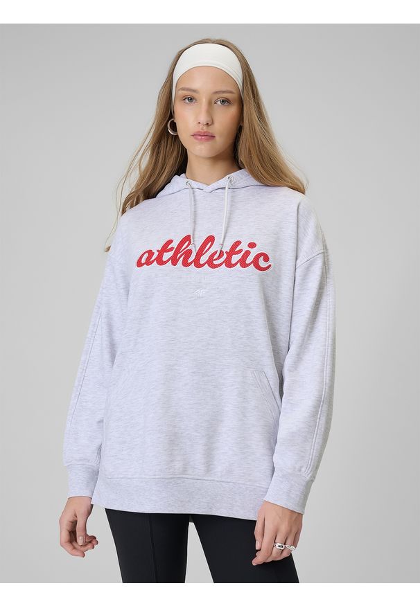 4f - 4F Bluza dresowa loose z kapturem damska - szara XL. Okazja: na co dzień, na spacer. Typ kołnierza: kaptur. Kolor: szary. Materiał: dresówka. Styl: casual