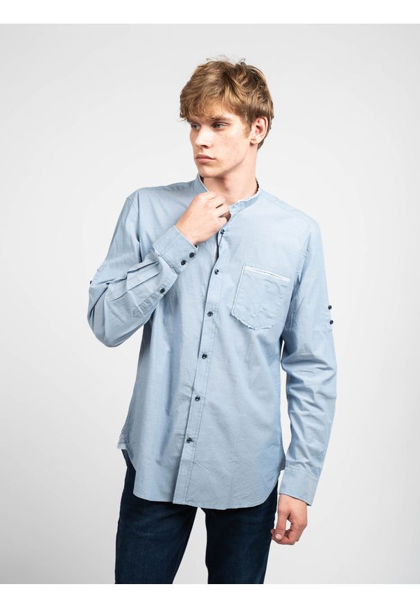 Antony Morato Koszula "Slim" | MMSL00470 FA400053 | Mężczyzna | Niebieski. Typ kołnierza: kołnierzyk stójkowy. Kolor: niebieski. Materiał: bawełna