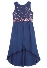 bonprix - Sukienka dziewczęca na uroczyste okazje z tiulową wstawką. Kolor: niebieski. Materiał: tiul