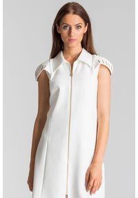 Versace Collection - Kremowa sukienka zapinana na zamek. Kolor: kremowy. Długość rękawa: krótki rękaw. Wzór: aplikacja, gładki. Długość: mini #4