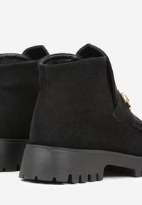 Renee - Czarne Botki w Stylu Loafersów Zdobione Metaliczną Aplikacją Aqianey. Kolor: czarny. Materiał: jeans. Wzór: aplikacja. Styl: klasyczny #5