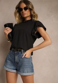 Renee - Czarna Bluzka z Wiskozą i Falbankami Greloiti. Okazja: na co dzień. Typ kołnierza: kołnierz z falbankami. Kolor: czarny. Materiał: wiskoza. Styl: klasyczny, casual #5