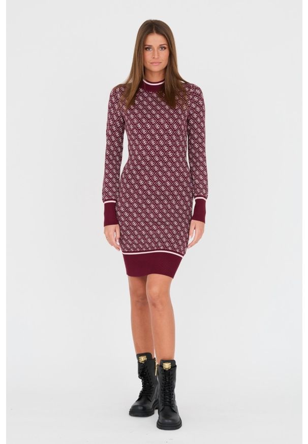 Guess - GUESS Bordowa damska sukienka, Rozmiar S. Okazja: na co dzień. Kolor: czerwony. Styl: casual