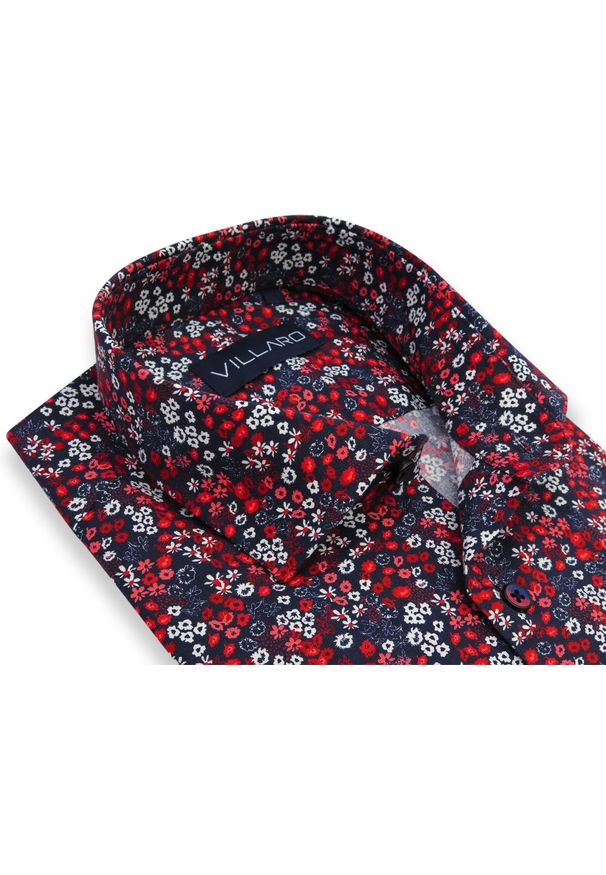 Mmer / Villaro - Koszule męskie - Koszula męska w czerwone kwiatki G166. Kolor: czerwony. Materiał: bawełna, elastan, tkanina. Długość: długie. Wzór: kwiaty